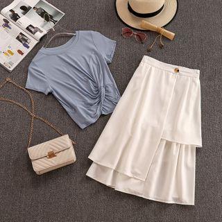 Set: Short-sleeve T-shirt + Asymmetric Midi Skirt