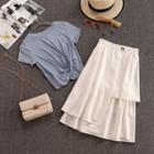Set: Short-sleeve T-shirt + Asymmetric Midi Skirt