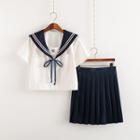 Set: Sailor Collar Top + Pleated Skirt + Ribbon Bow Tie