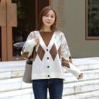 V-neck Oversized Argyle Cardigan
