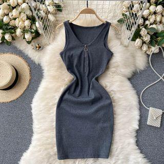 Sleeveless Half-zip Sheath Dress