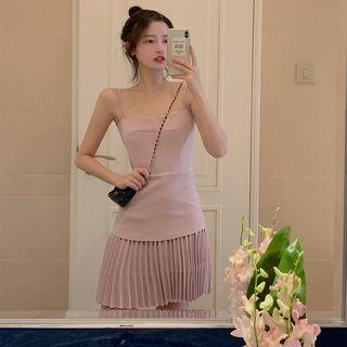 Spaghetti Strap A-line Mini Pleated Dress