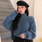 Turtleneck Plain Sweater Blue - One Size