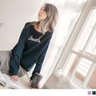 Frilled Trim Long Sleeve Lettering Pullover