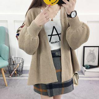 Flower Embroidered Open-front Long Cardigan