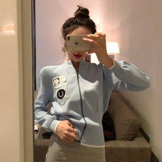 Zipper Light Knit Jacket Blue - One Size