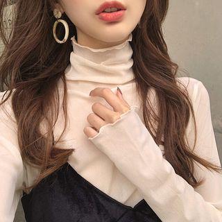 Lettuce Edge Turtleneck Long-sleeve Mesh Top