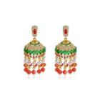 Elegant Vintage Plated Gold Palace Wind Chime Tassel Earrings With Colorful Cubic Zirconia Golden - One Size