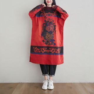 Flower Print Sweatshirt Dress Red - One Size