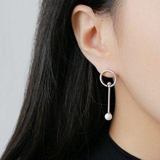 925 Sterling Silver Faux Pearl Dangle Earring 1 Pair - 925 Silver - With Silver Earring Backs - Silver - One Size