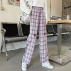 Embroidered Plaid Jogger Pants