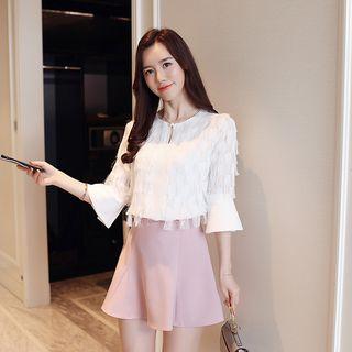 Fringed Elbow Sleeve Blouse