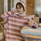 Striped Sweater / Chiffon Long-sleeve Top
