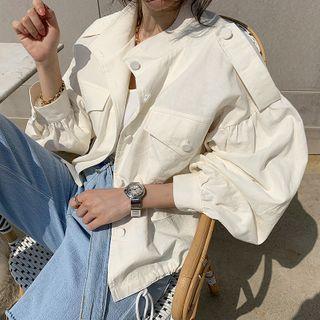 Balloon-sleeve Linen Blend Jacket Ivory - One Size