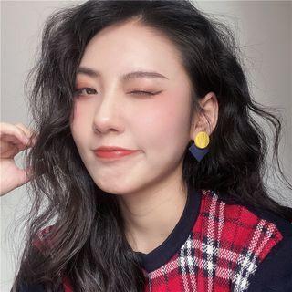 Sterling Silver Two-tone Geometrical Stud Earring 1 Pair - Yellow & Blue - One Size