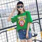 Short-sleeve Lace-up Top Green - One Size
