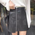 Zip Asymmetric Faux Leather Skirt