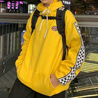 Plaid Panel Hoodie Yellow - One Size
