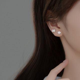 Asymmetrical Cat Paw Stud Earring 1 Pair - Silver - One Size
