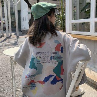 Map Printed Mock Neck Pullover