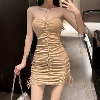 Strapless Drawstring Mini Sheath Dress