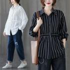 Long-sleeve Striped Drawstring-waist Shirt