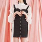 Long-sleeve Chiffon Top / Denim Mini Jumper Dress