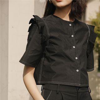 Short-sleeve Ruffle Cropped Blouse