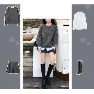Set: Plain Shirt + Sweater + Mini Skirt