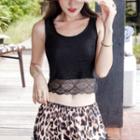 Lace Paneled Cropped Tank Top