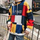 Colorblock Plaid Hooded Pullover