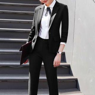 Single-button Blazer / Mini Pencil Skirt / Straight-cut Dress Pants / Set