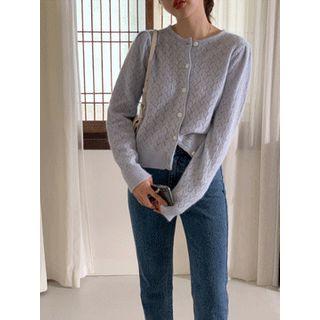 Round-neck Perforated Wool Blend Cardigan