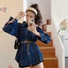 Belt-waist Denim Shirt Blue - One Size