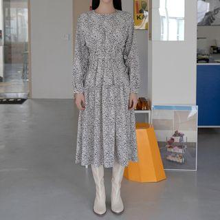 Tie-waist Frilled Long Leopard Dress