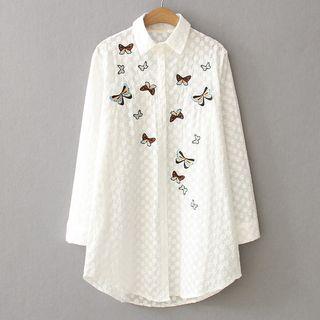 Butterfly Embroidered Long Shirt
