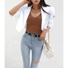 Puff-sleeve Single-button Cropped Jacket