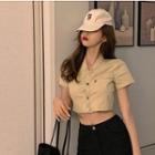 Short-sleeve Crop Shirt Khaki - One Size