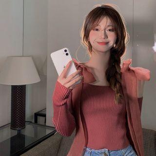Bow Cold-shoulder Knit Top