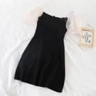 Puff-sleeve A-line Dress Black - One Size