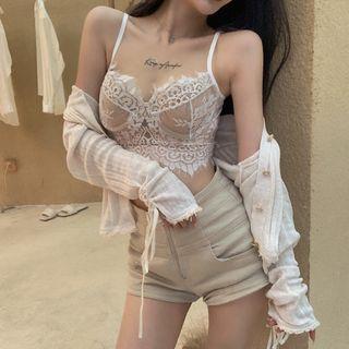 Lace Camisole Top / Cardigan / Denim Hot Pants