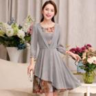 Elbow-sleeve Layered Chiffon Dress