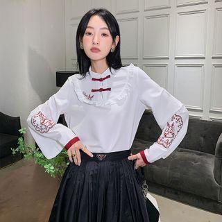 Puff-sleeve Cartoon Embroidered Shirt