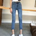 Cropped Side-slit Skinny Jeans
