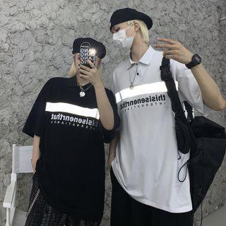 Couple Matching Short Sleeve Letter Print Polo Shirt