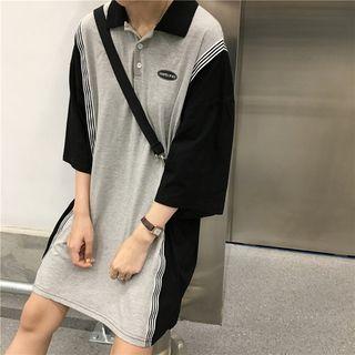 Elbow-sleeve Panel Oversized Polo Shirt