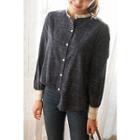 Collarless Lace-trim Check Blouse