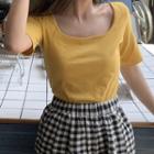 Plain Square-neck-shirt / High-waist