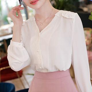 Frill-shoulder Lace-trim Blouse