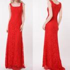 Square Neck Sleeveless Lace Evening Gown